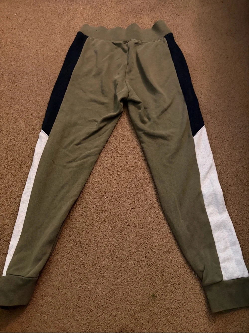 Nike Kids Olive Green Colorblock Joggers with Navy & White Stripes